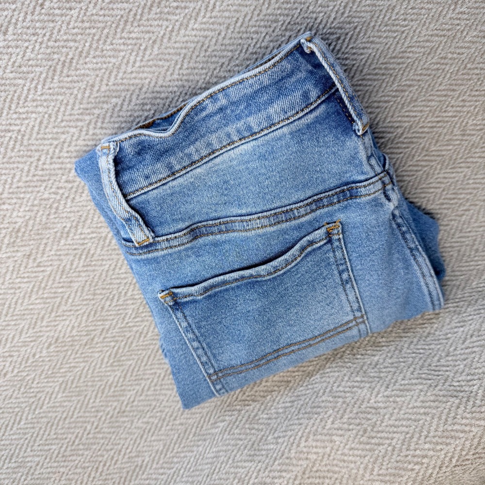 S.O.N.G. Carpenter Jeans 7/28 Blue Cotton Blend High Rise Raw Hem Utility Denim